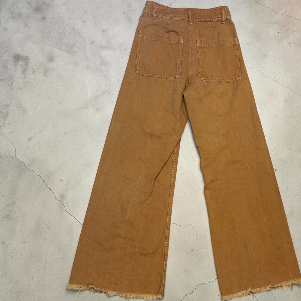 Zara “The Marine Straight” Jean Rust Orange High Rise Raw Hem Wide Leg Size 2